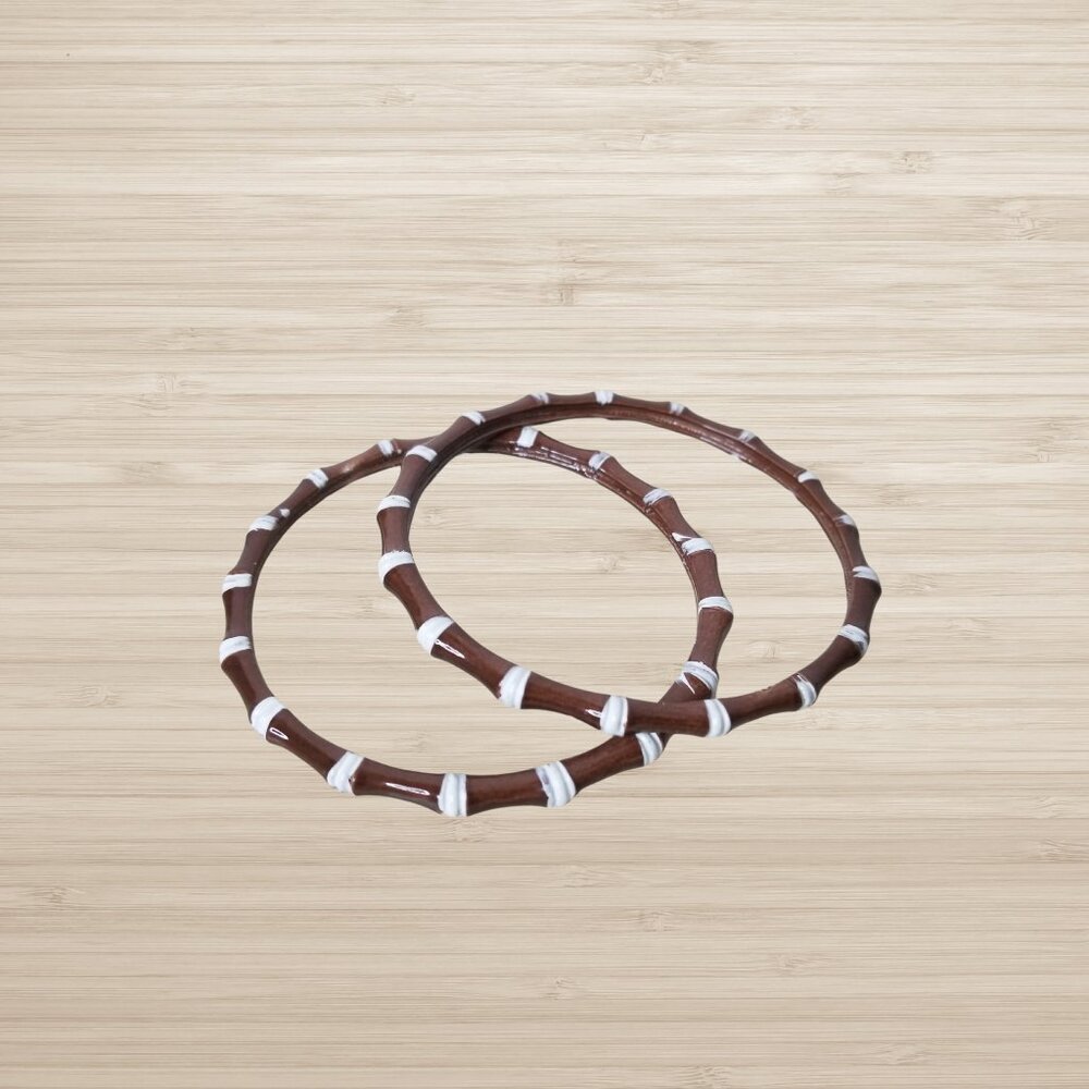 Pair of Brown / White Enamel Bangles, Bamboo Shape